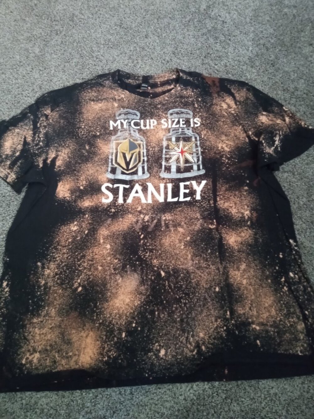 Vegas Golden Knights (VGK) My Cup Size Is Stanley Bleached Tie-Dye T-Shirts